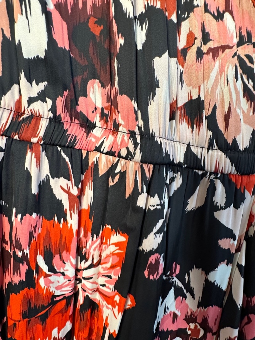 Lane Bryant Black Floral Wrap Dress with Coral & Blush Blooms - Picture 4 of 8